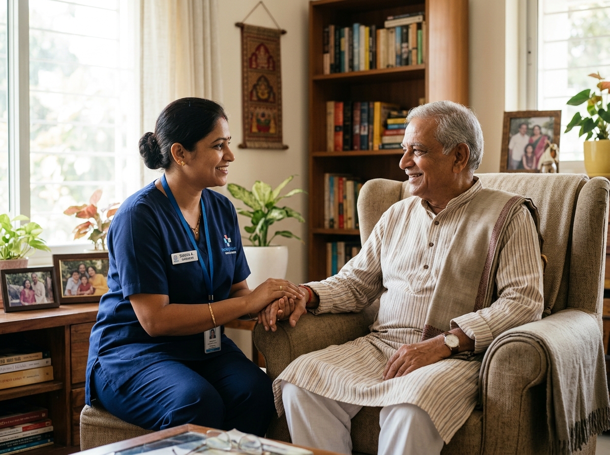 Shristi Care at Home caregiver assisting elderly patient in Gurugram
